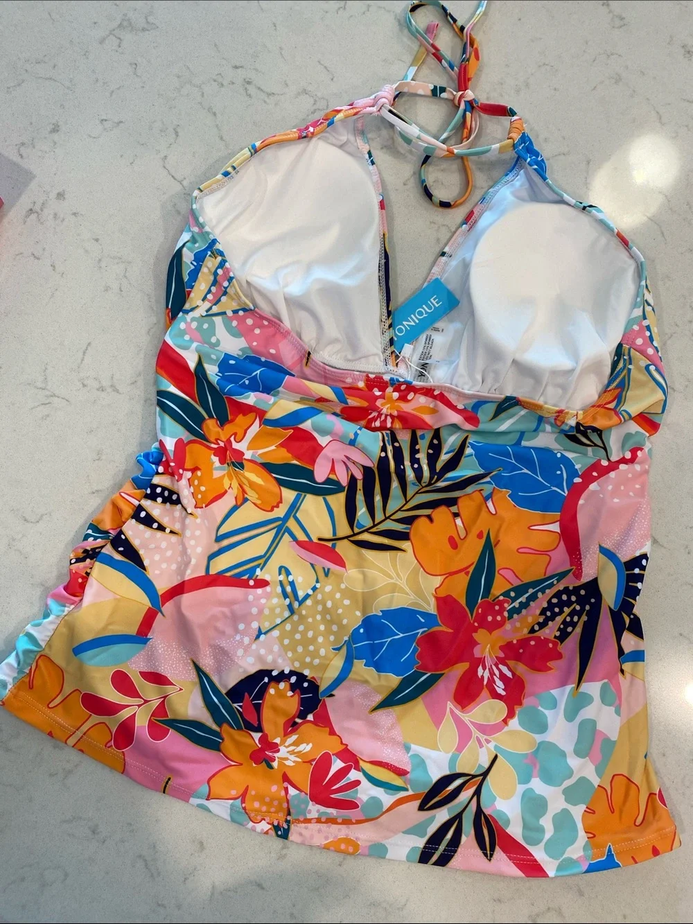 Yonique Multicolor Floral Halter Tankini Top